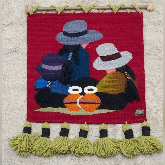 Vintage Other - Vintage Wool Colorful Woven Wall Hanging with Tassels